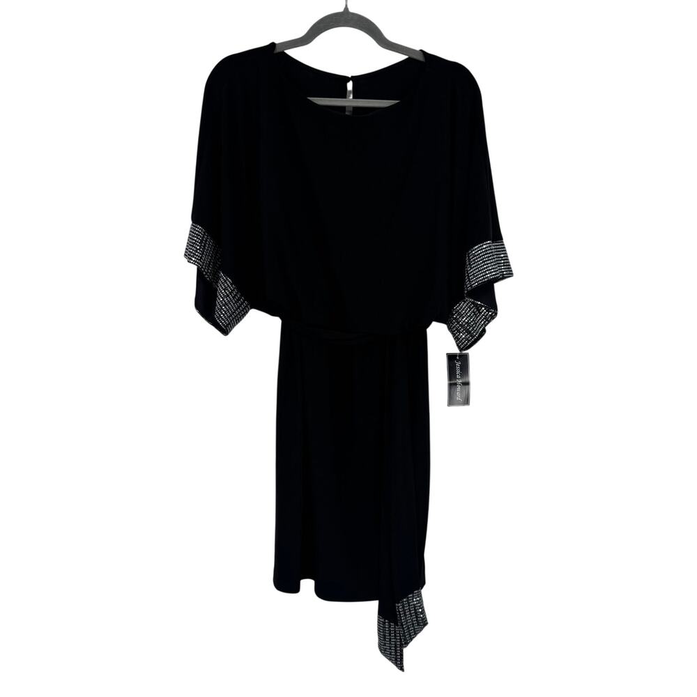 Jessica Howard Women's Size 6 Black Elbow Sleeve Metallic Cocktail Dress NWT